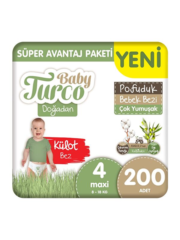 Baby Turco Doğadan Süper Avantaj Paketi Pofuduk Külot Bez 4 Numara Maxi 200 Adet