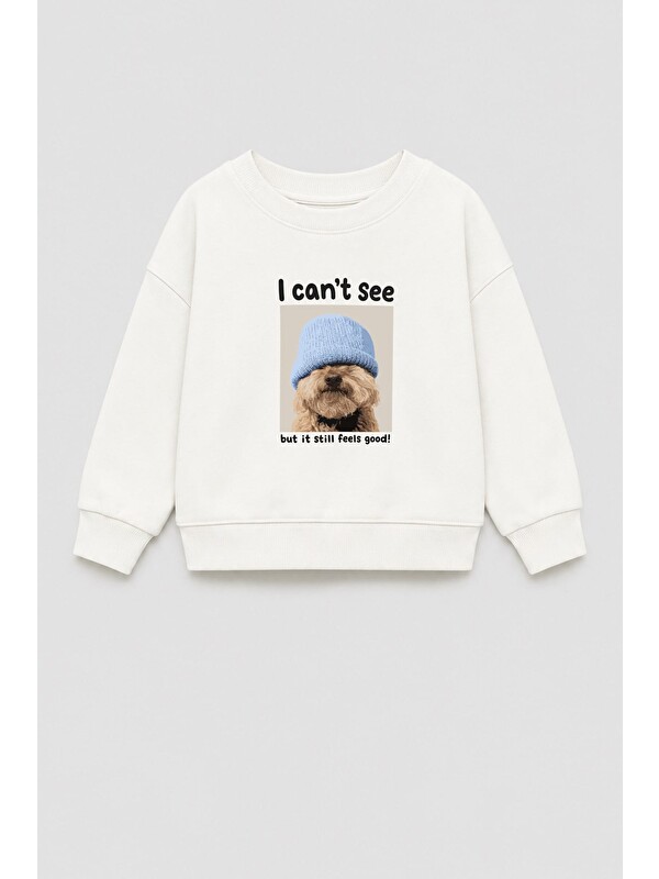 Monila Unisex Çocuk 3 İplik Kumaş Köpek Baskılı Pamuklu Sweatshirt