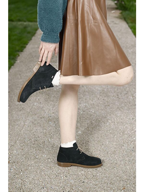 UÇUK YEŞİL Hakiki Deri Geniş Burun Lord Kalıp Kauçuk Taban Bağcıklı Kadın Bot 51423 - Görsel 3