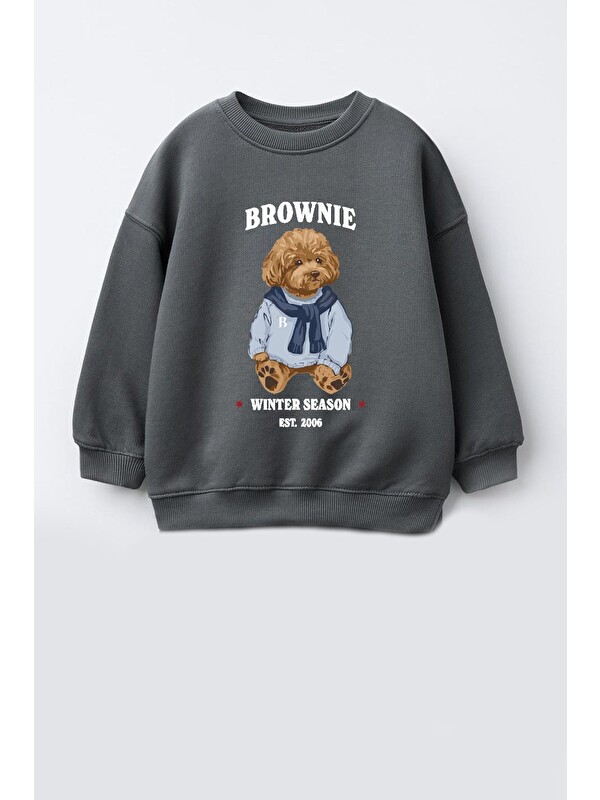 Monila Erkek Çocuk 3 İplik Kumaş Ayıcık Baskılı Pamuklu Sweatshirt