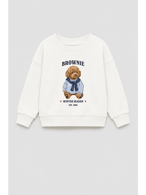 Monila Erkek Çocuk 3 İplik Kumaş Ayıcık Baskılı Pamuklu Sweatshirt
