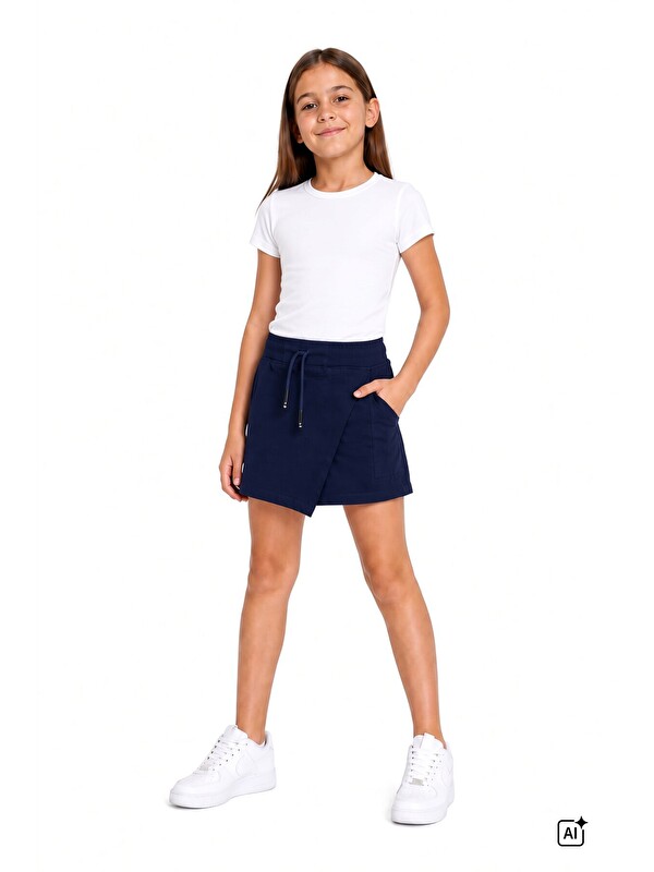 Cansın Mini Lacivert Kız Çocuk Beli Lastikli Basic Okul Şort Etek 24757