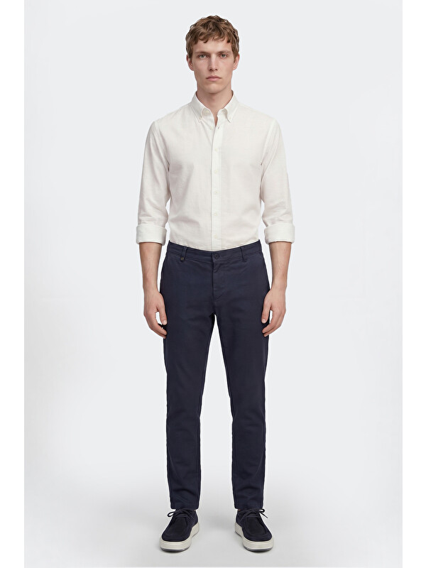 Altınyıldız Classics Erkek Lacivert Pamuklu Slim Fit Dar Kesim Armürlü Yan Cepli Casual Esnek Pantolon