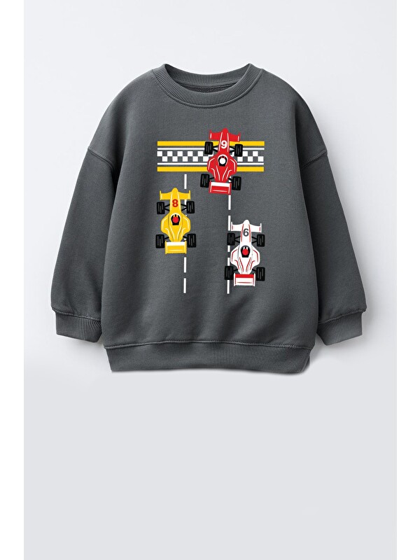 Monila Erkek Çocuk 3 İplik Kumaş Araba Baskılı Pamuklu Sweatshirt