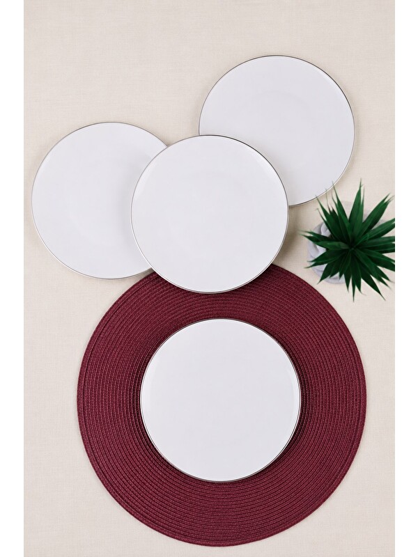 TABAK EVİ Porselen Chic Platin Yaldızlı Pasta Tabağı 20,50cm 4 lü