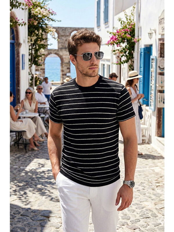 Buratti Pamuklu Regular Fit Çizgili Bisiklet Yaka T Shirt 5904039
