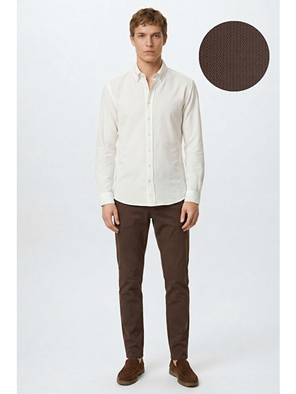 Altınyıldız Classics Erkek Kahverengi Pamuklu Slim Fit Dar Kesim Armürlü 5 Cepli Esnek Pantolon