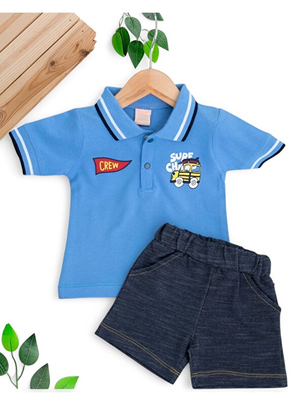 Ege Bebek Erkek Bebek Yazlık Polo Yakalı Jean Görünümlü Yumuşak Şortlu Takım