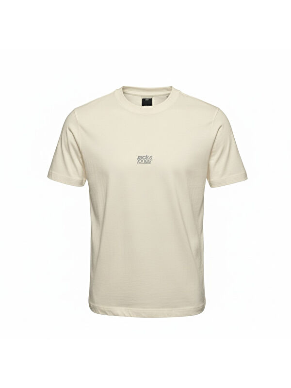 Jack & Jones Breeze Front Print Crew Neck Erkek Ekru Tişört