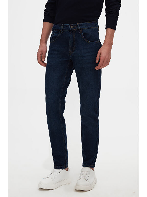 D'S damat Comfort Fit Lacivert Düz Jean Beş Cepli Elastanlı Yıkamalı Denim Pantolon