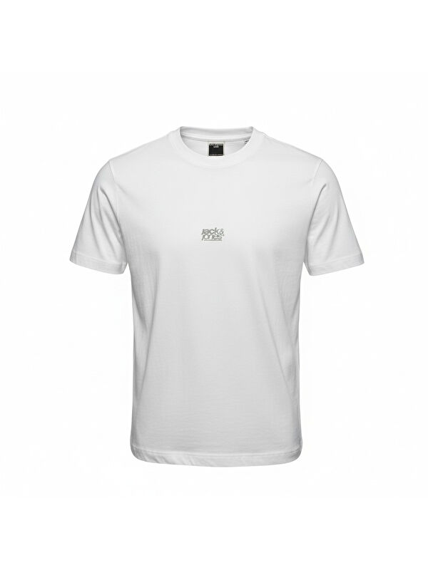 Jack & Jones Breeze Front Print Crew Neck Erkek Beyaz Tişört