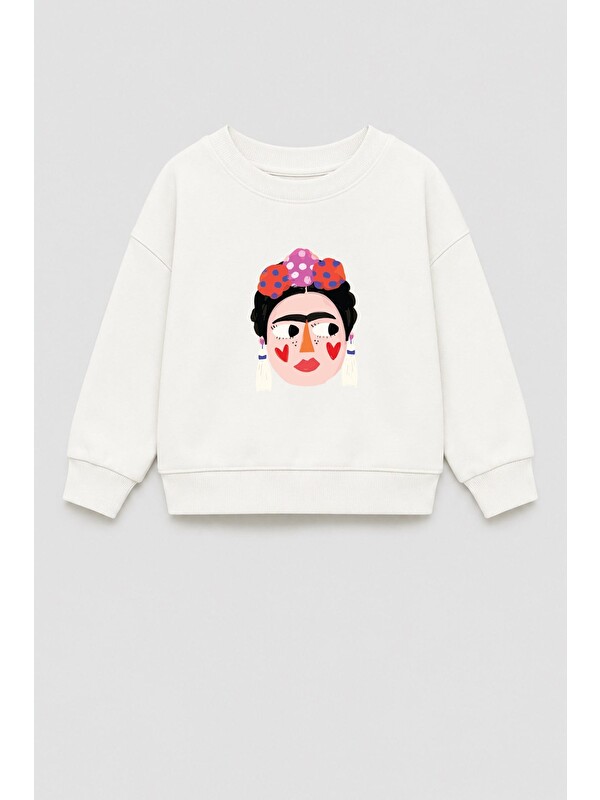 Monila Kız Çocuk 3 İplik Kumaş Pamuklu Frida Baskılı Sweatshirt