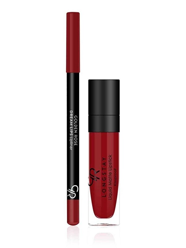 GOLDEN ROSE Matte Lip Kit Scarlet Red Avokado ve Pamuk Yağlı Mat Ruj & Dudak Kalemi 5,5 ml + 1,6 g