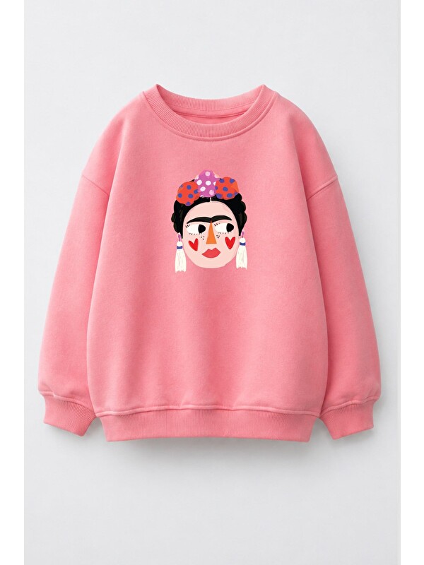 Monila Kız Çocuk 3 İplik Kumaş Pamuklu Frida Baskılı Sweatshirt