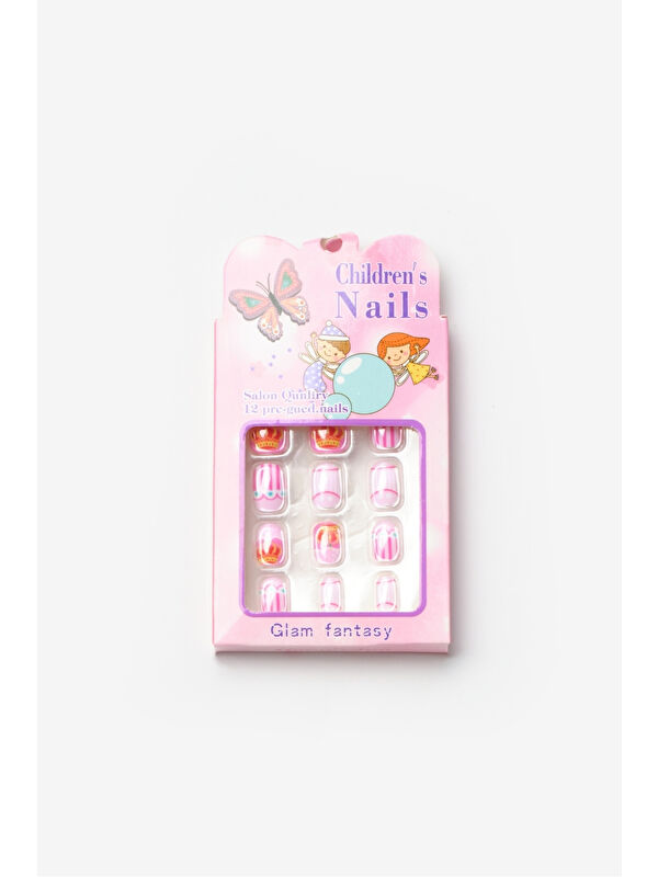 Le Mabelle Pembe Taç Desenli Kız Çocuk Takma Tırnak
