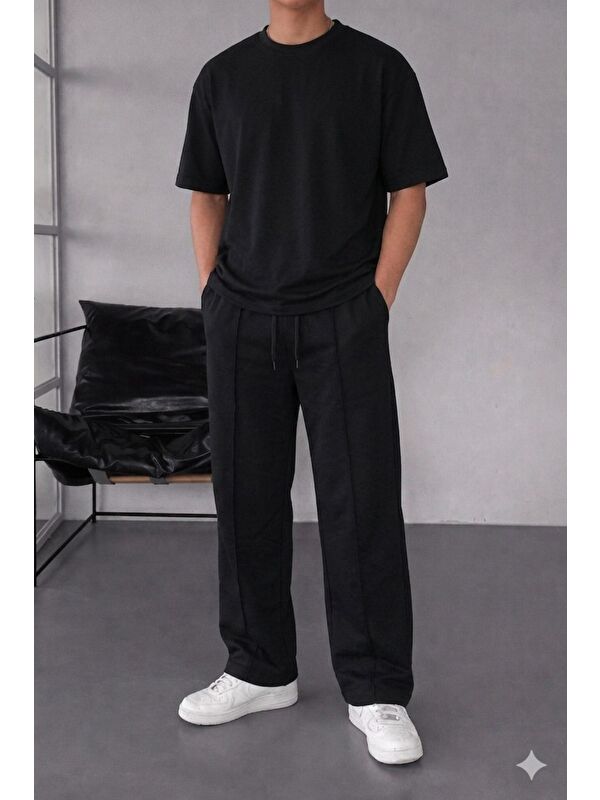 Tarz Cool Erkek Oversize T-Shirt Eşofman Takımı Rahat Kesim Basic Kombin