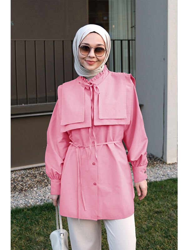 Locco Moda Çift Yaka Detaylı Gömlek Pembe