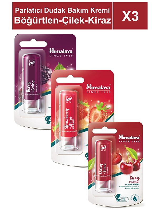 Himalaya Since 1930 Parlatıcı Dudak Bakım Kremi 4,5 gr 3 Adet | Böğürtlen, Çilek, Kiraz | Silikon, Petrol İçermez
