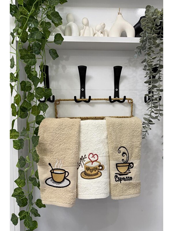 Çeyiz Diyarı Kokora Nakışlı 3lü Mutfak Havlu Takımı 30x50 Cm