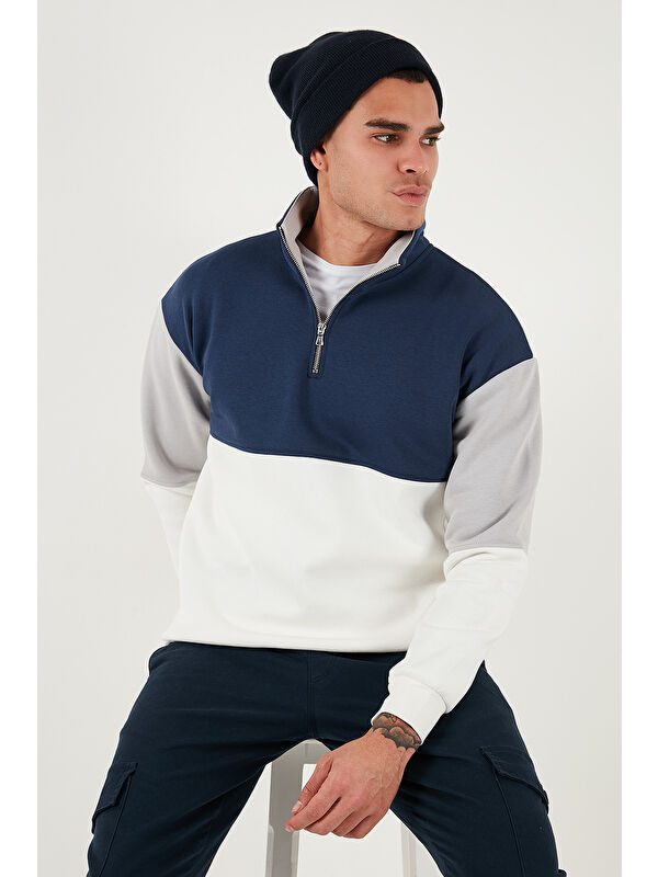 Buratti Renk Bloklu Regular Fit Yarım Fermuarlı Dik Yaka Sweat 5905719