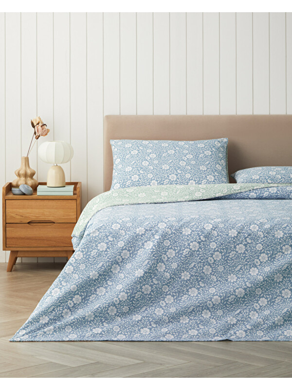English Home Floria Kolay Ütülenir Çarşaflı Çift Kişilik Nevresim Takımı 200x220 cm Mavi - Yeşil