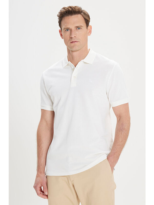 Altınyıldız Classics Erkek Beyaz Slim Fit Dar Kesim Polo Yaka %100 Pamuk Kısa Kollu Tişört