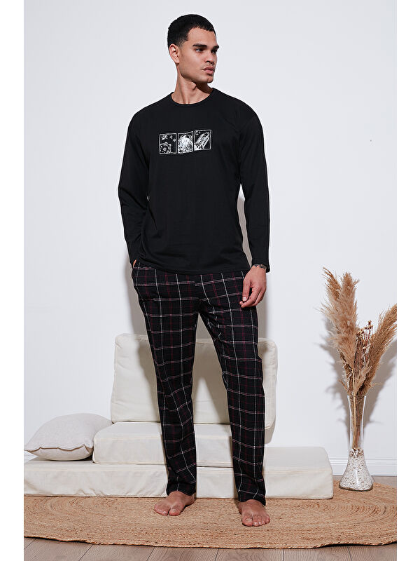 Buratti Ekoseli Pamuklu Regular Fit Yükske Bel Bisiklet Yaka %100 Pamuk Pijama Takımı 6574000