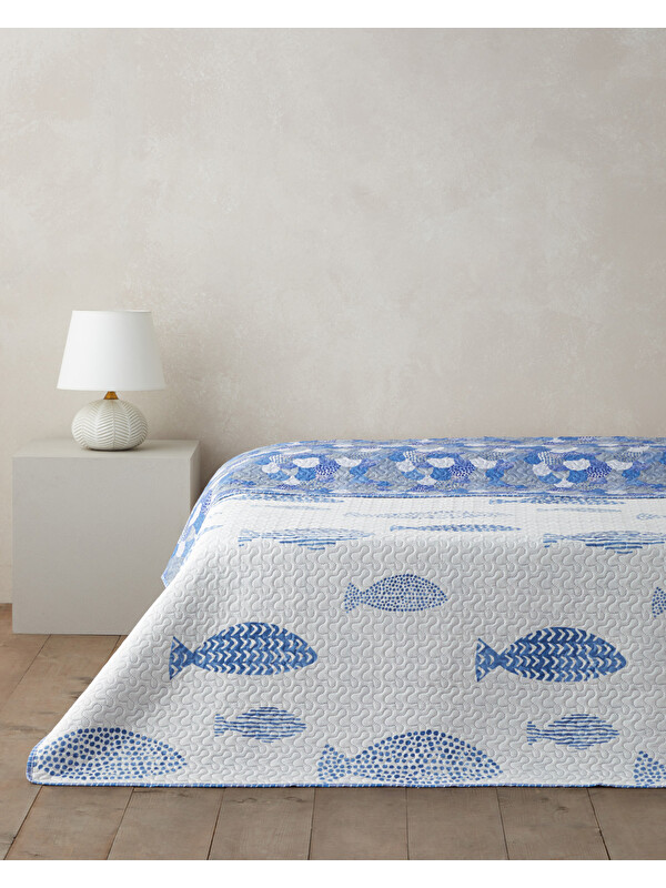 English Home Pesca Wave King Size Çok Amaçlı Örtü 220x240 cm Mavi