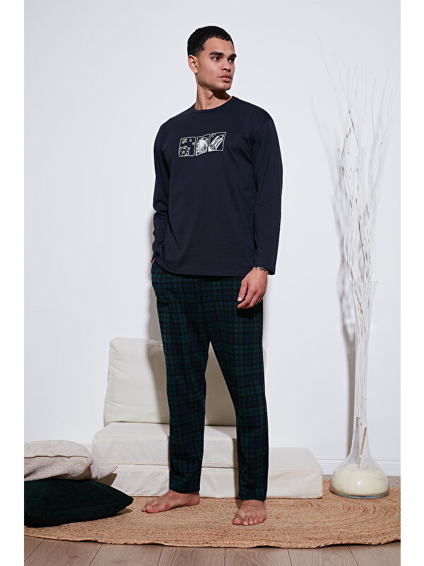 Buratti Ekoseli Pamuklu Regular Fit Yükske Bel Bisiklet Yaka %100 Pamuk Pijama Takımı 6574000