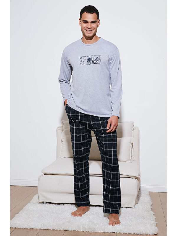 Buratti Ekoseli Pamuklu Regular Fit Yükske Bel Bisiklet Yaka %100 Pamuk Pijama Takımı 6574000