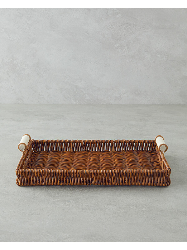 English Home Boho Plastik Rattan Tepsi 30x22x3 Cm Kahverengi