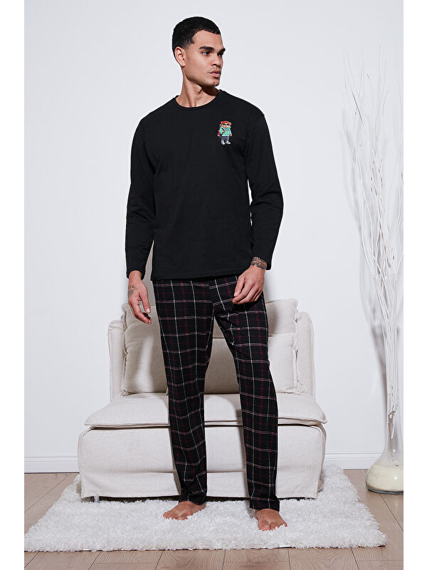 Buratti Ekoseli Regular Fit Yüksek Bel Cepli Bisiklet Yaka %100 Pamuk Pijama Takımı 6574002