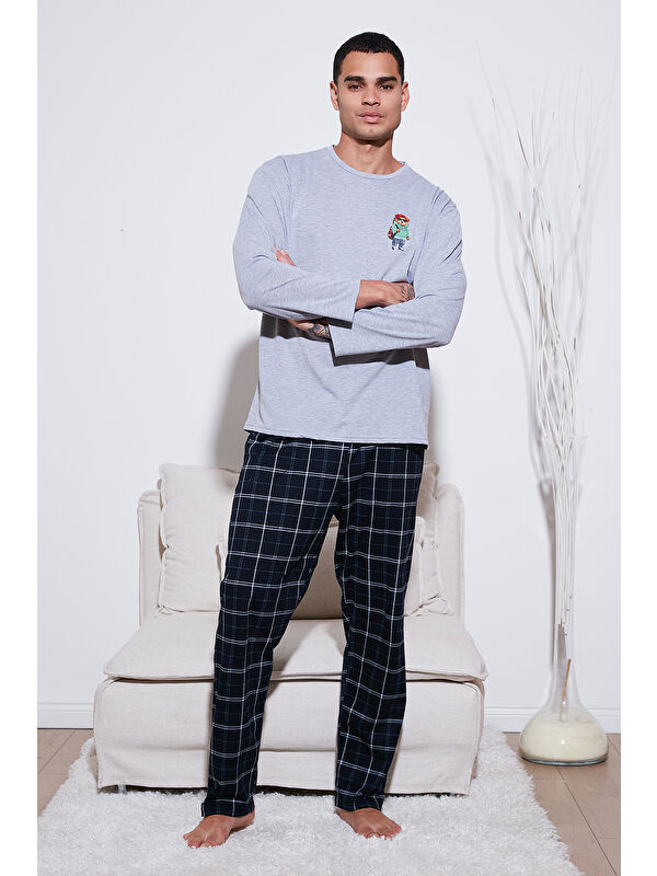Buratti Ekoseli Regular Fit Yüksek Bel Cepli Bisiklet Yaka %100 Pamuk Pijama Takımı 6574002