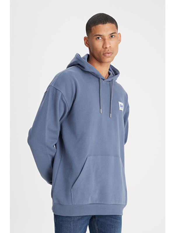 Lee Loose Fit Rahat Kesim %100 Pamuk Kapüşonlu Şardonlu İndigo Sweatshirt