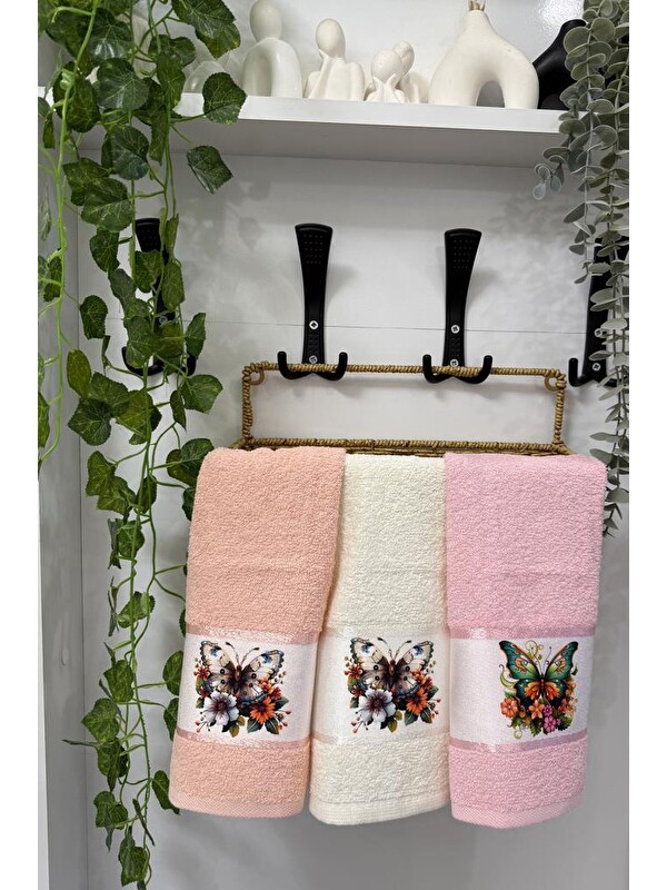 Çeyiz Diyarı Kelebek Baskılı 3lü Mutfak Havlu Takımı 30x50 Cm
