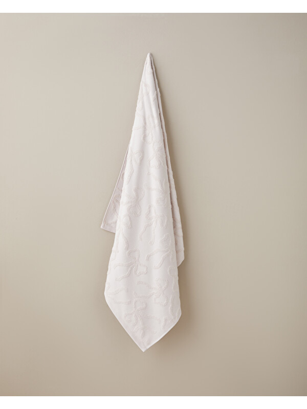 English Home Romance Ribbon Pamuk Jakarlı Banyo Havlusu 90x150 cm Pudra