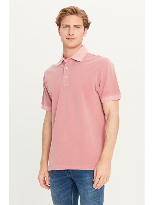 Lee %100 Pamuk Regular Fit Normal Kesim Pembe Polo Yaka Tişört