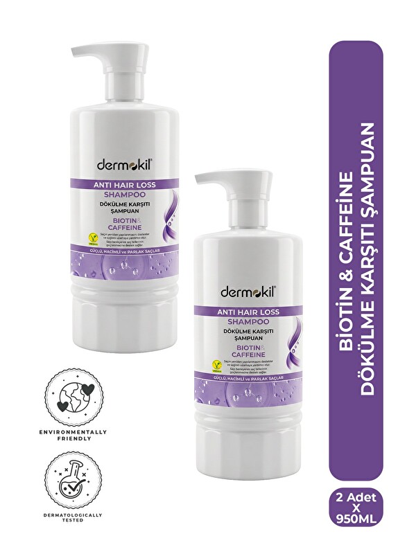Dermokil Biotin & Caffeine Dökülme Karşıtı Şampuan 950 ml x 2 Adet