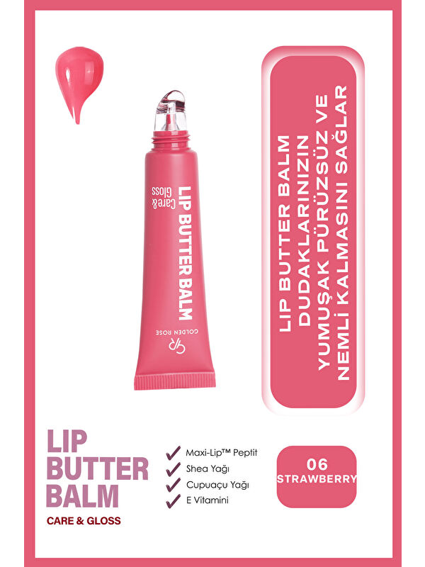 GOLDEN ROSE Lip Butter Balm No: 06 Strawberry Jam - Nemlendirici ve Parlatıcı Dudak Balmı