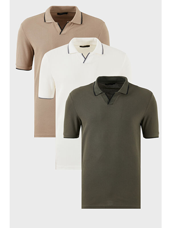 Buratti Pamuklu Regular Fit Şerit Detaylı 3'lü Paket Polo Yaka %100 Pamuk Tişört 5902964S3