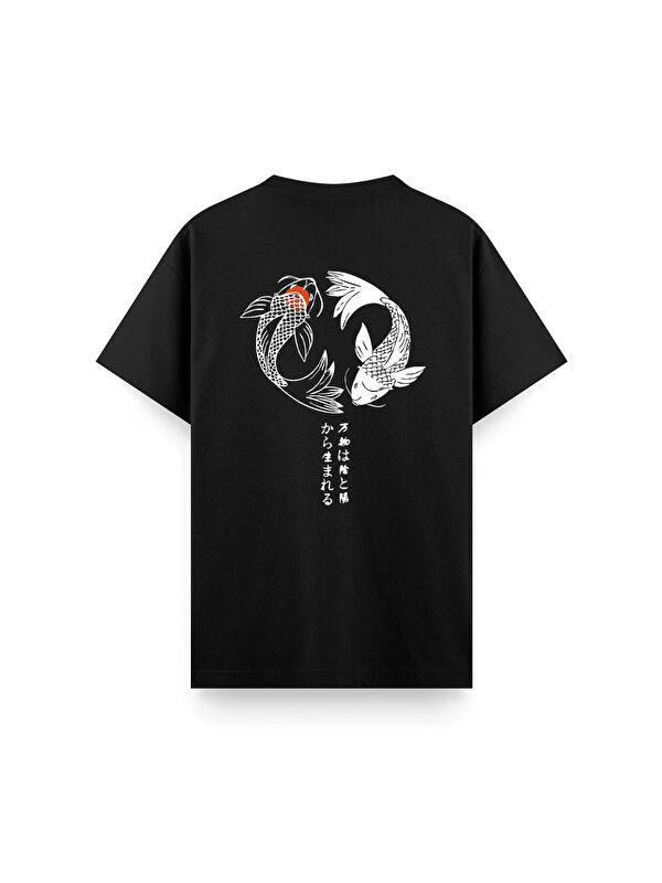 Oksit Koi Sırt Baskılı Bisiklet Yaka Unisex Tişört