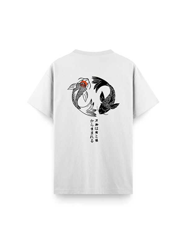 Oksit Koi Sırt Baskılı Bisiklet Yaka Unisex Tişört