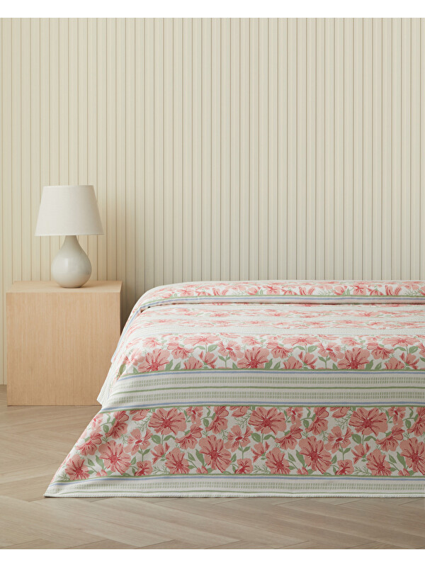 English Home Bera Baskılı Pamuklu Çift Kişilik Pike 200x220 cm Pembe