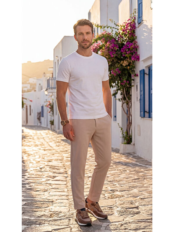 Etikmen Premium %100 Organik Pamuk Basic Slimfit Beyaz Erkek Tişört