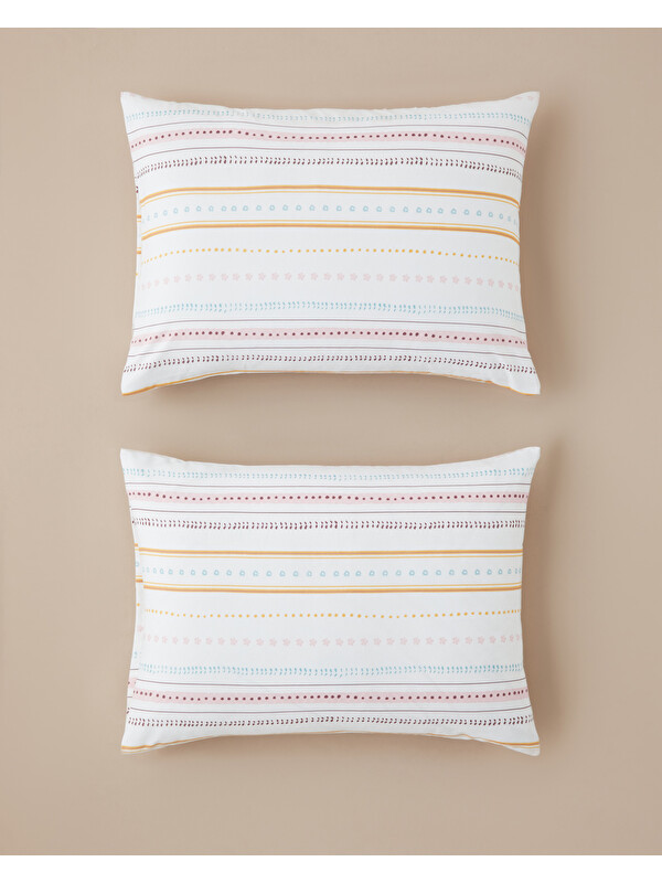 English Home Sweet Stripes Kolay Ütülenir 2'li Yastık Kılıfı 50x70 cm Pembe