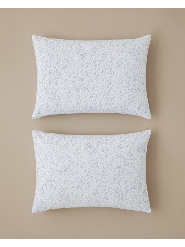 English Home Bloomlet Kolay Ütülenir 2'li Yastık Kılıfı 50x70 cm Mavi