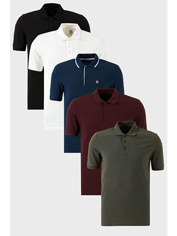 Buratti Pamuklu Regular Fit Düğmeli Polo Yaka 5'li Paket Tişört 590211827S5