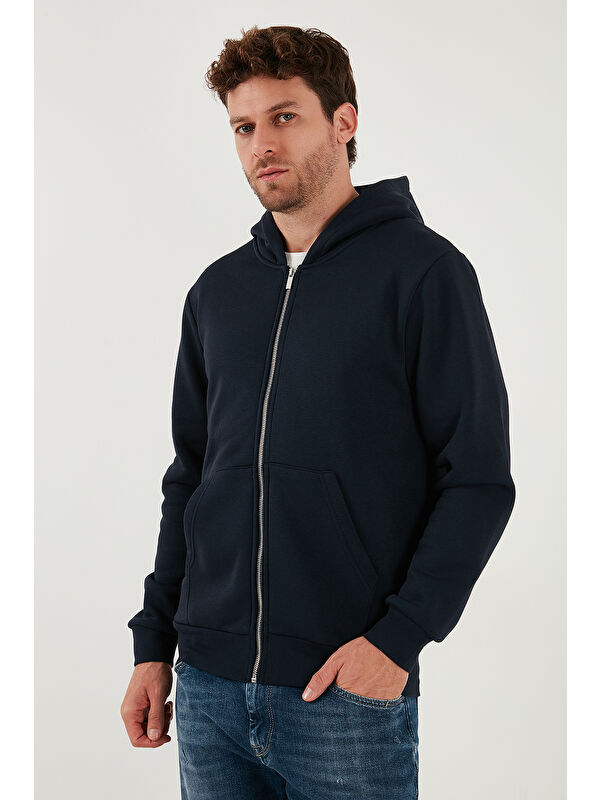 Buratti Slim Fit Kapüşonlu Fermuarlı İçi Tüylü Yumuşak Şardonlu Kışlık Erkek Sweat 5905340
