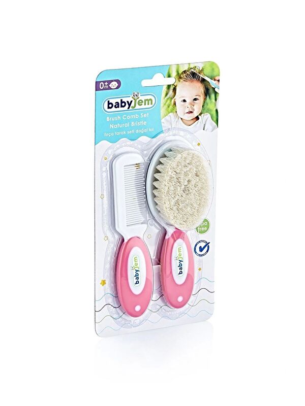 Babyjem Doğal Kıllı Fırça Tarak Seti Pembe