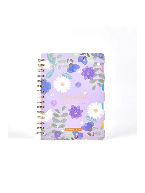 Bam Hediyelik Eşya Renkli Çiçek Desenli Bölmeli Spiral Defter